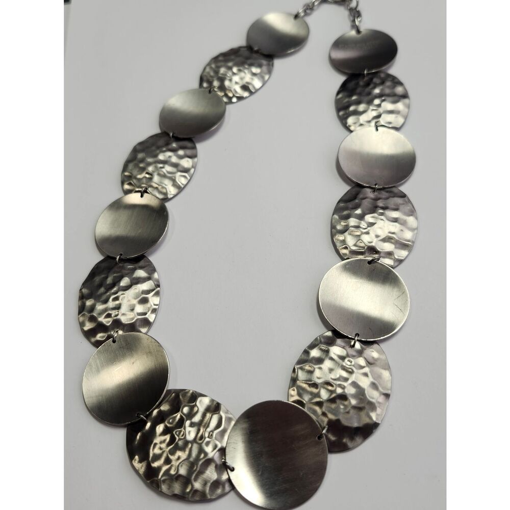 Milor Italy Stainless Steel Hammered Disc Statement Necklace - Picture 5 of 5